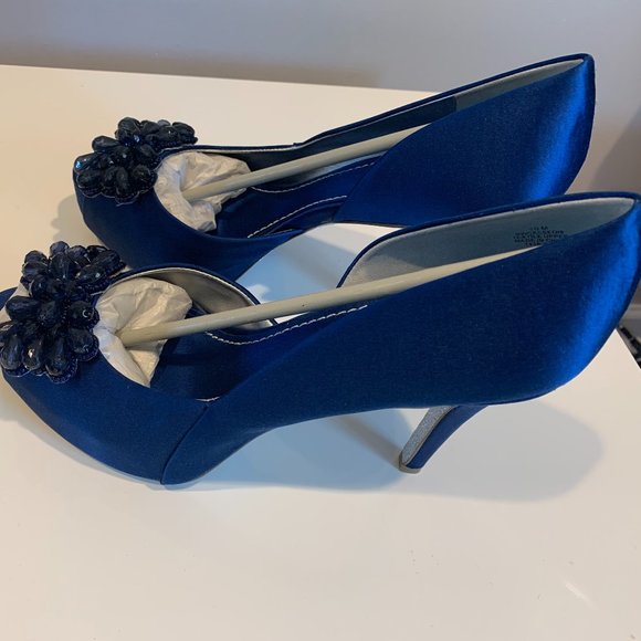 NWT Nine West Gorgeous Blue Peep Toe Platform Pumps in original box, size 10 M - Picture 3 of 15